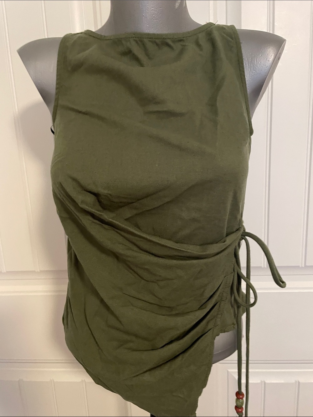 Side-Tie Olive Tank Top with Asymmetric Hem